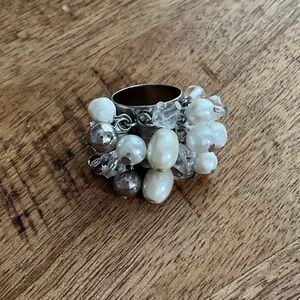 Vintage Beaded Ring with Faux Pearls